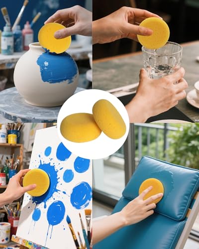 WAFJAMF 4 Pcs 3 Inch Round Painting Sponge Artist Pottery Clay Art Crafts | Synthetic reusable elasticity soft yellow sponges for acrylic watercolor face, ceramics sculpting, leather care & shoes - size: 4 Pcs