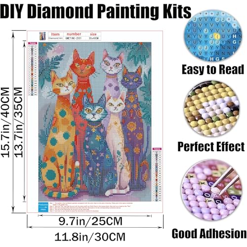 GMETNIC Diamond Art Kits for Adults- Colorful Cat Diamond Painting Kits for Adults Beginners, 5D DIY Full Drill Round Rhinestone Gem Art Crafts Paintings for Home Wall Decor 12"x16" - color: Cat