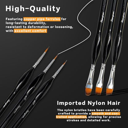 10 Pcs Detail Paint Brush Set | Copper Tube, Double-Wire Binding, Birch Wood Triangular Grip for Oil, Watercolour, Acrylic & Digital Art - color: 10pcs Black Combo Set