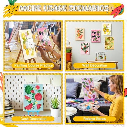 Blosssound 10 Set Pre Printed Canvas Pre Drawn Canvas Painting with Easel Kits 5" x 7" Outline Painting Panels for Beginners, DIY Craft Project, Home Decors(Fruit) - style: Fruit