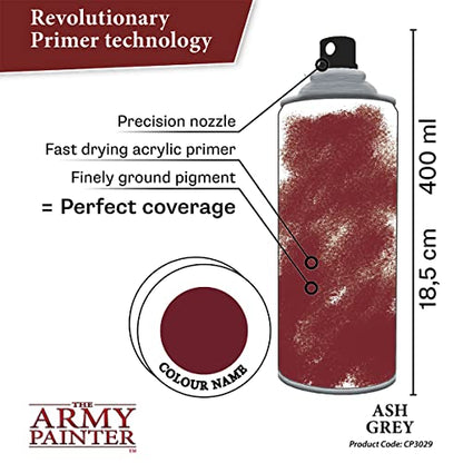 The Army Painter, Colour Primer Ash Grey, 400 ml acrylic spray | Spray Paint Basecoat for Miniature Model Undercoat Priming, Plastic Wargames, DnD & Warhammer - color: Ash Grey