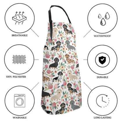 Giwawa Unisex Adult Apron Waterproof Stain Resistant Kitchen Cooking Apron with 2 Pockets for BBQ Grill Painting - color: Dog Flower