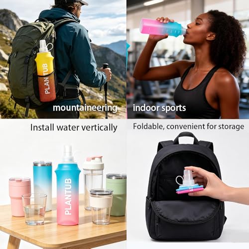 Soft Foldable Water Bottle, TPU, Collapsible Flask for Outdoor Sports, Hiking, Cycling, Running, Without stand up ability, Gradient Blue and Pink - color: yellow red