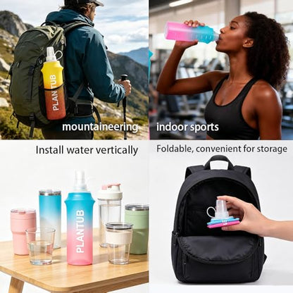 Soft Foldable Water Bottle, TPU, Collapsible Flask for Outdoor Sports, Hiking, Cycling, Running, Without stand up ability, Gradient Blue and Pink - color: yellow red