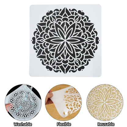 9Pcs Reusable Plastic 12 Inch Large Mandala Stencils for Painting - style: Mandala