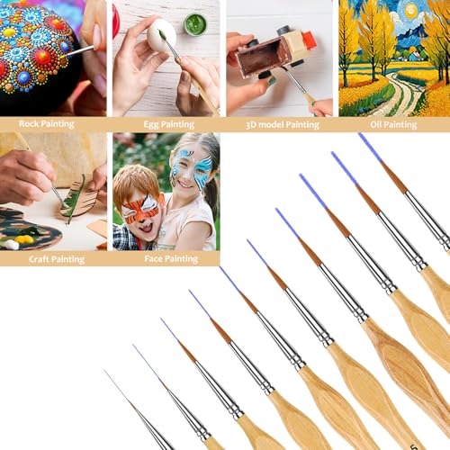 10Pcs Miniature Detail Paint Brush Set, Triangular Wooden Handles - color: Wood, size: 10