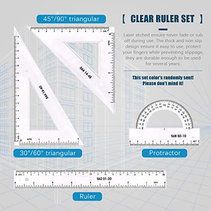 Glarks 16 Pieces Measuring Templates Building Formwork Stencils Geometric Drawing Rulers and Triangular Architect Scale Ruler with Pencil, Pencil Lead Refills, Eraser for Office and School