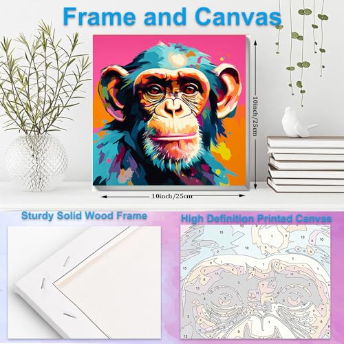 Artunion Framed Paint by Numbers Kit for Adults Beginners & Kids Ages 8-12,Colorful Monkey Paint by Number with Frame,Animals Paint by Numbers Kit on Canvas 10 * 10 Inch Without Easel - color: ZXT-267-F