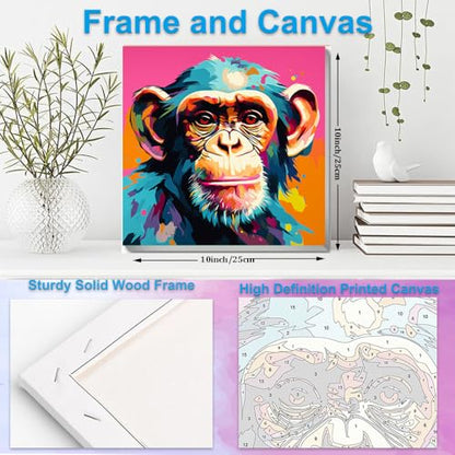 Artunion Framed Paint by Numbers Kit for Adults Beginners & Kids Ages 8-12,Colorful Monkey Paint by Number with Frame,Animals Paint by Numbers Kit on Canvas 10 * 10 Inch Without Easel - color: ZXT-267-F