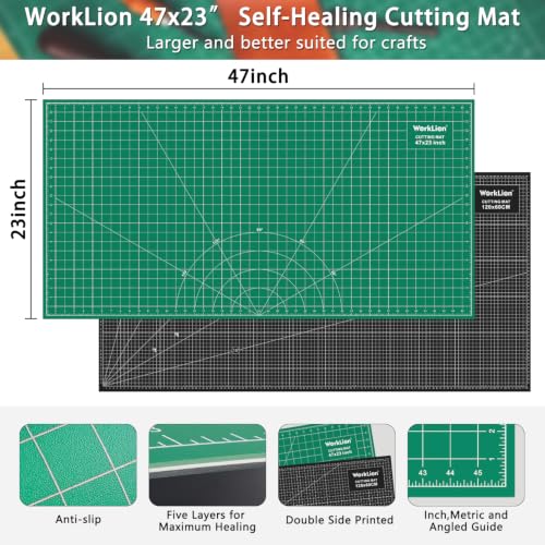 Large self healing cutting mat: 47''x23'' Double-Sided Craft Cutting Board for Table, Slip-Resistant 5-Ply Large Cutting Mat for Sewing,Fabric & Crafts (Green/Black) - color: Black/Green, size: 47"L x 23"W