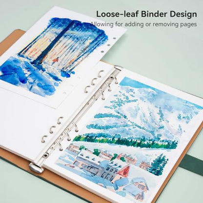 Lightwish Watercolor Sketchbook, 100% Cotton Cold Press Refillable Paper - color: Flat Buckle Green