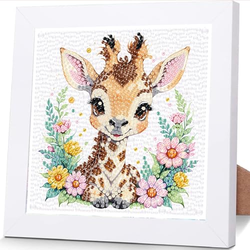 ajepon Giraffe Diamond Art Kits for Kids with Frame - Giraffe Diamond Art for Kids Ages 8-12, Animal Gem Painting Kits for Kid with Beautiful Package for Gift Home Wall Decor (7x7inch) - color: CC436