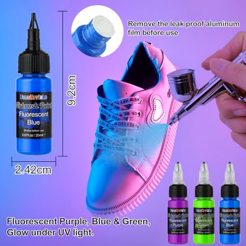 FansArriche Airbrush Paint, 20 Colors x 20 ml Acrylic Air Brush Paint Kit | Ready to Spray, Water-Based, Opaque & Neon Colors, Pearl Colors, Air Brush Painting Set for Beginners, Artists, DIY Projects