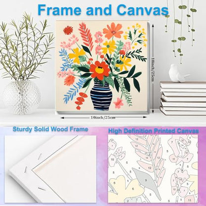 Artunion Framed Paint by Numbers Kit for Adults Beginners & Kids Ages 8-12,Watercolor Flowers Paint by Number with Frame, Floral Abstract Paint by Numbers Kit on Canvas 10 * 10 Inch Without Easel - color: ZXT-239-F