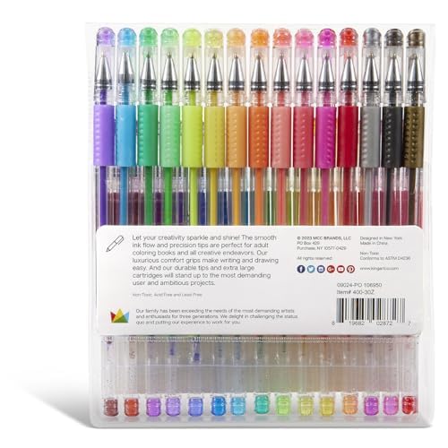 KINGART 400-30 Comfort Grip Gel Pens, Set of 30 Unique Glitter Colors - color: Glitter