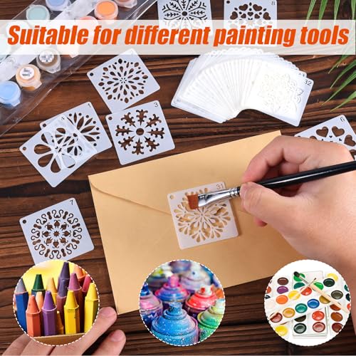 60pcs Mandala Stencils for Painting, Mandala Dotting Templates (Style 2) | 2x2 Inch Reusable PET Crafts Art Drawing Stencil for Rocks Wood Furniture Canvas Fabric Decoration DIY Projects - style: B