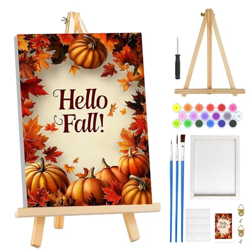 MOGTAA Fall Paint by Numbers Kit for Adults Beginners with Frame, Pumpkin Adult Paint by Number Kits on Canvas with Easel, Easy DIY Oil Painting Kits for Home Decor, 8x12in - color: Fall Pumpkin