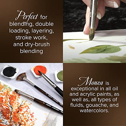 Silver Brush Limited Monza Short Round Oil and Acrylic Paintbrush, Size 0 | Short Handle, Fine Point Stiff Synthetic Mongoose Bristle, Thin and Broad Lines, Superb Paint Absorbency, Tabletop Painting - size: Size 0