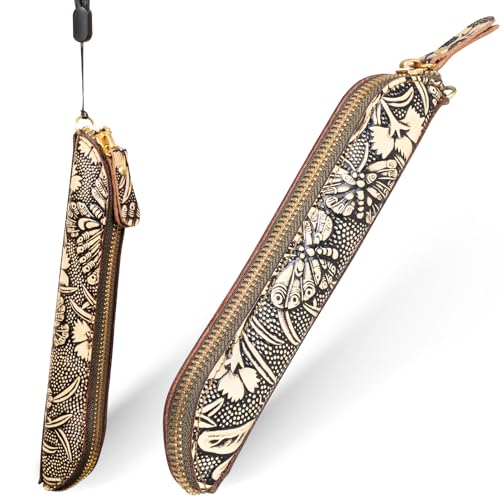 Gexmil Genuine Leather Pen Case, Mini Stationery Bag for Work & Office - color: Butterfly Grey, size: 8.07"(L) * 1.3"(W) * 1.8"(H)
