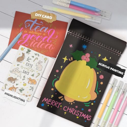 ZSCM 24 Colors 3D Acrylic Gel Pens & Black Paper Sketchbook for Drawing - color: 24 Packs-Dull