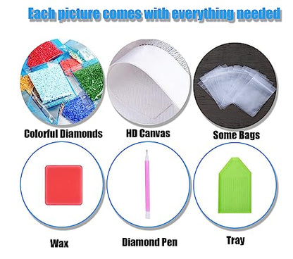FOXKISS Baby Elephant Diamond Art Painting Kits for Adults, Full Drill Diamond Dots Paintings for Beginners, Round 5D Paint with Diamonds Pictures Gem Art Painting Kits DIY Crafts Kits 12x16inch - color: h
