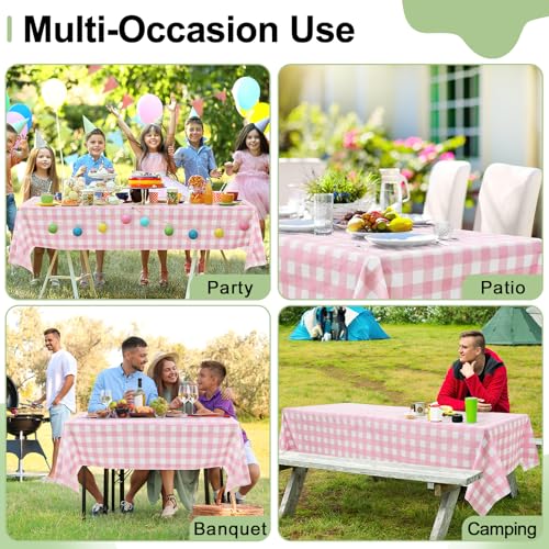 4 Packs Buffalo Disposable Table Cloth, 54 x 108 Inch Waterproof Plastic Tablecloth, Rectangle Pink and White Checkered Table Covers for Picnic, Birthday, Party, Back to School - color: Pink and White, size: 54" x 108" - 4 Pack