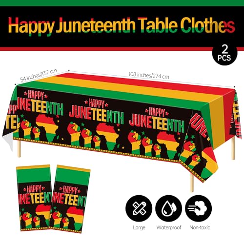 Kochorie 2 Pack Happy Juneteenth Table Clothes 108 x 54 Inch June 19th Freedom Day Table Covers American Independence Day Festival Plastic Tablecloths for African Party Decorations - style: Happy Juneteenth