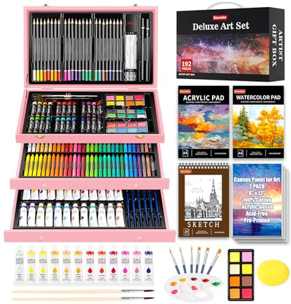 Soucolor 192-Pack Deluxe Art Supplies,Drawing Painting Sets,Teen Girl Gifts - color: Pink