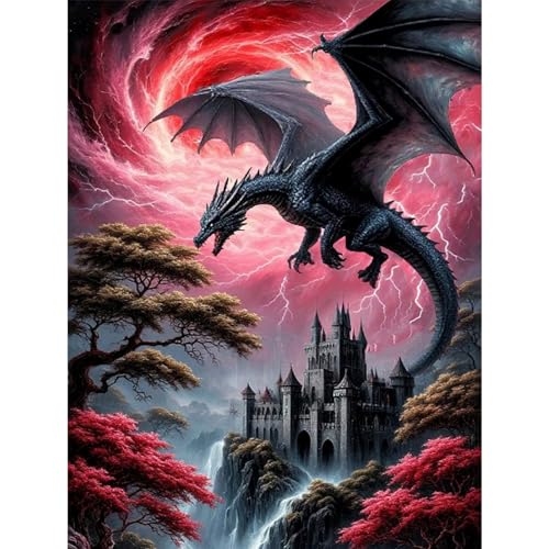 Dragons Diamond Art Kits for Adults,Castles Diamond Painting Wall Decor | Diamond Art Kit for Beginners, 5D DIY Full Drill Diamond Painting Gem Art, Home Wall Art Gifts(12x16 inch) - color: DP03933