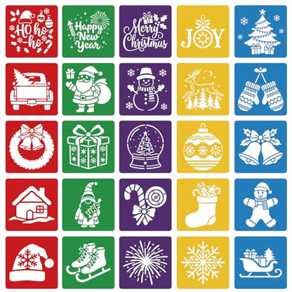 CUTHOLLOW 25PCS Christmas Theme Painting Shape Stencils Sets - 8 Inch Reusable&Washable Drawing Template, Different Primary Themed Sidewalk Chalk Art Stencils Kit for Craft Room Wall Paper - style: Christmas Theme
