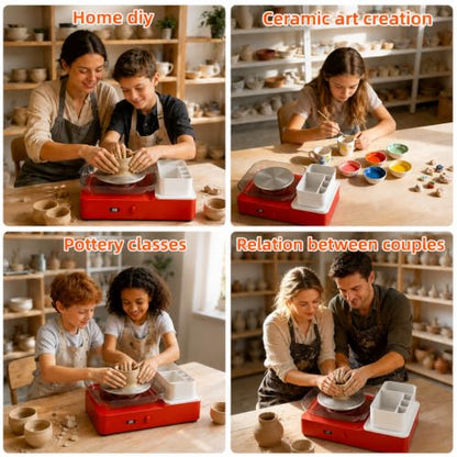 Skirfy Pottery Wheel for Adults Kids,Complete Pottery Set for Beginners with 6.3" Turntable with Two-Way Rotation,Craft Kits Toys Birthday Gifts for Boys Girls(Red) - color: Red