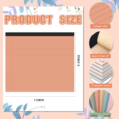 6 Pcs 11" x 9.5" Legal Pads College Ruled Notepad Landscape Notebook Horizontal Lined Notebook 80 Gsm Assorted Colors Paper Pastel Writing Pads for School Office, 40 Sheet (Slate Gray) - color: Slate Gray