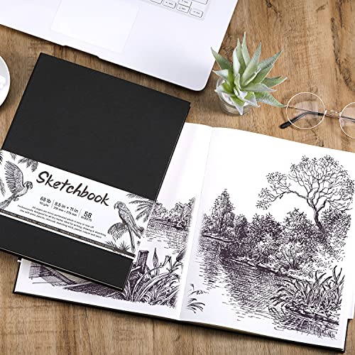 Sketchbook - Hardcover Sketch Pad, 8.5" x 11",Sketch Book 58 Sheets | Durable Sketch Book for Professional Adults, Artists and Amateurs, 68 lb/110 GSM, Use with Pens, Pencils, Sketching Stick