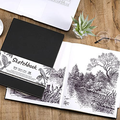 Sketchbook - Hardcover Sketch Pad, 8.5" x 11",Sketch Book 58 Sheets | Durable Sketch Book for Professional Adults, Artists and Amateurs, 68 lb/110 GSM, Use with Pens, Pencils, Sketching Stick