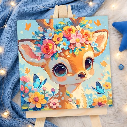 AUKELHJ Paint by Numbers Kit for Kids with Frame, Deer, 8X8 inch - color: 12-Deer