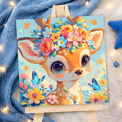 AUKELHJ Paint by Numbers Kit for Kids with Frame, Deer, 8X8 inch - color: 12-Deer