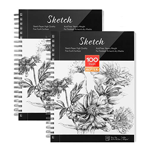AGPTEK Sketch Book, Art Sketch Book 9''X12, 2 Packs | ( 68lb/100g), Spiral Bound with Easy-to-Remove Pages, Great for Artists, Writers & Illustrators - size: Side Spiral-Bound