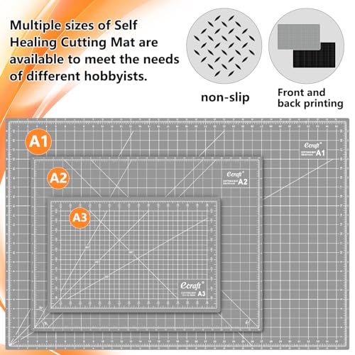 Self Healing Cutting Mat 18x12 Inch A3, 5-Ply Double Sided Rotary Cutting Board with Grid, Grey/Black for Sewing, Quilting, Fabric & Craft Projects - color: Grey/Black, size: 18"L x 12"W