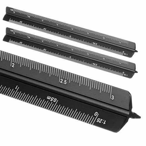 HARFINGTON 2 Pcs Architectural Scale Ruler, 7 Inch Metric Aluminum Alloy Architect Triangular Small Scale Laser-Etched Blueprint Drafting Ruler for Architects Engineers, Black - color: Black, size: 7 Inch