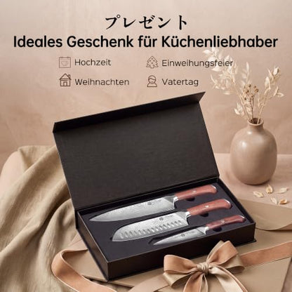 YOTSUBA 3 PCS Japanese Kitchen Knife Set with Full Tang Rosewood Handle - style: 3pcs knife set