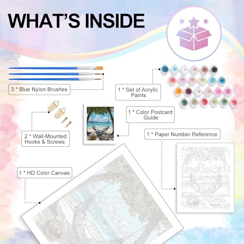 Paint by Numbers Kit for Adults, Hammock Beach Number Painting Canvas Kit - color: LBOPNFP2