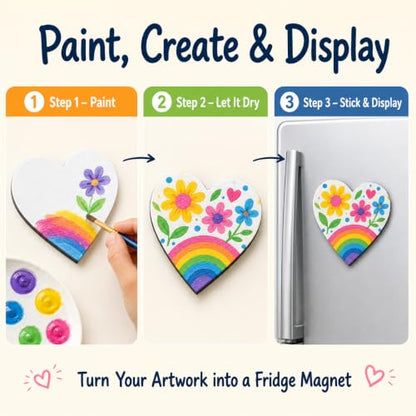 Small Canvases Boards 15 Pack Heart Shape 3 Inch Paintable Fridge Magnets | 15 Pack paintable heart canvases with magnetic backing for classroom crafts, party activities, fridge art, and handmade gifts - style: Heart-15 pcs