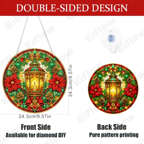 Eiflow Acrylic Diamond Art Hanging Kit for Adults Christmas Lantern, DIY Diamonds Painting Door Hanger Board Kit, Special Crystal Diamond Art Painting Pendant Ornament - color: Lantern