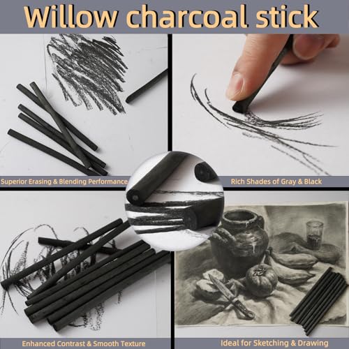 25 PCS Willow Charcoal Sticks, Ideal for Artists, Beginners, Students, Perfect for Sketching, Drawing, Shading, and Fine Art, 5.7 Inches Long, 2-4,4-5,5-7,7-9 (4-5) - style: 4-5