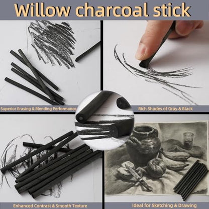 25 PCS Willow Charcoal Sticks, Ideal for Artists, Beginners, Students, Perfect for Sketching, Drawing, Shading, and Fine Art, 5.7 Inches Long, 2-4,4-5,5-7,7-9 (4-5) - style: 4-5