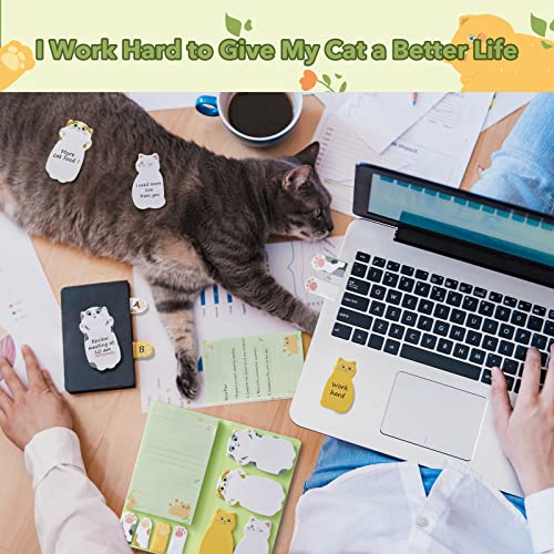 Hommie Cat Sticky Notes Set, Cute Sticky Note Animal Divider Tabs Bundle Writing Memo Pads Page Marker, Sticky Notes Pads for Cat Lovers Kids Office School Supplies Creative Gifts - color: Cat(green Background)