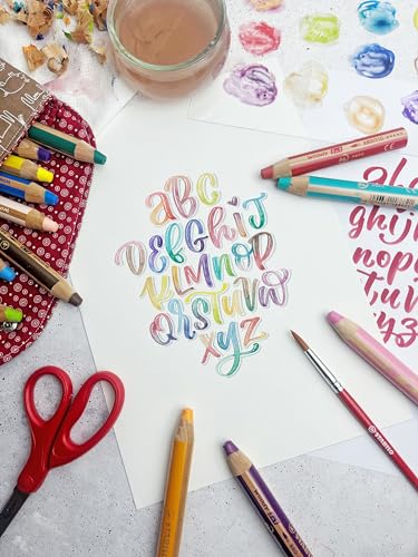 STABILO - woody 3-in-1 - Multi-Talented Pencil - ARTY - Pack of 18 - Assorted colors with Sharpener and Paint Brush