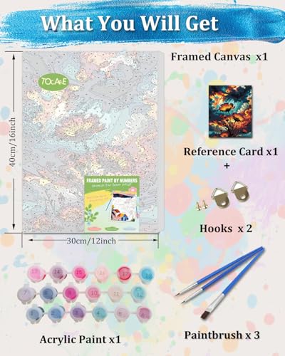 TOCARE Framed Paint by Numbers Kit for Adults, 12x16Inch Flower Paint by Numbers with Frame, Booming Flowers Paint by Number Framed Canvas (Without Easel) - color: TC-F-297