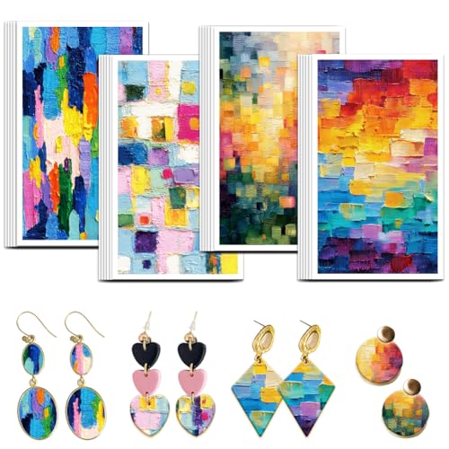 OLYCRAFT 24Pcs Abstract Painting Clay Transfer Paper 4 Styles Transfer Paper for Polymer Oil Painting Texture Polymer Clay Transfers Sheets Colorful Transfers Papers for Clays Earrings Jewelry Making - style: Abstract Painting