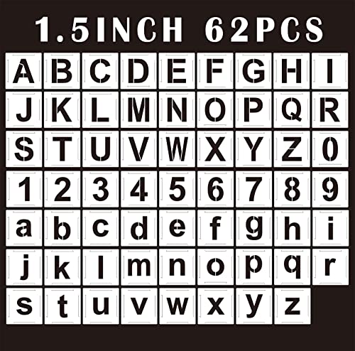 Letter Stencils Kit 1.5 Inch, Reusable Plastic Letters and Numbers Interlocking Stencil Set 62 Pcs, Plastic Stencils for Wood Signs, Wall, Fabric, Chalkboard, Signage, DIY School Projects - color: 1.5 inch